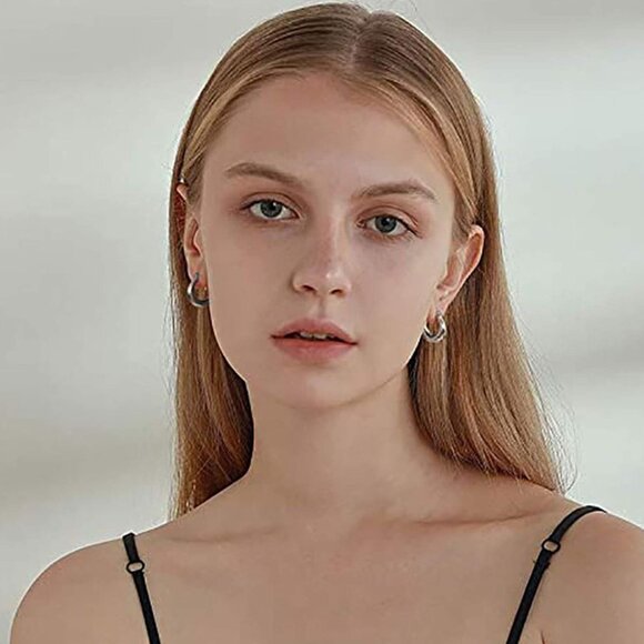 ⚡Classic Silver Hoop Earrings Women Thick Small Round Chunky Lightweight Gift - Picture 4 of 7